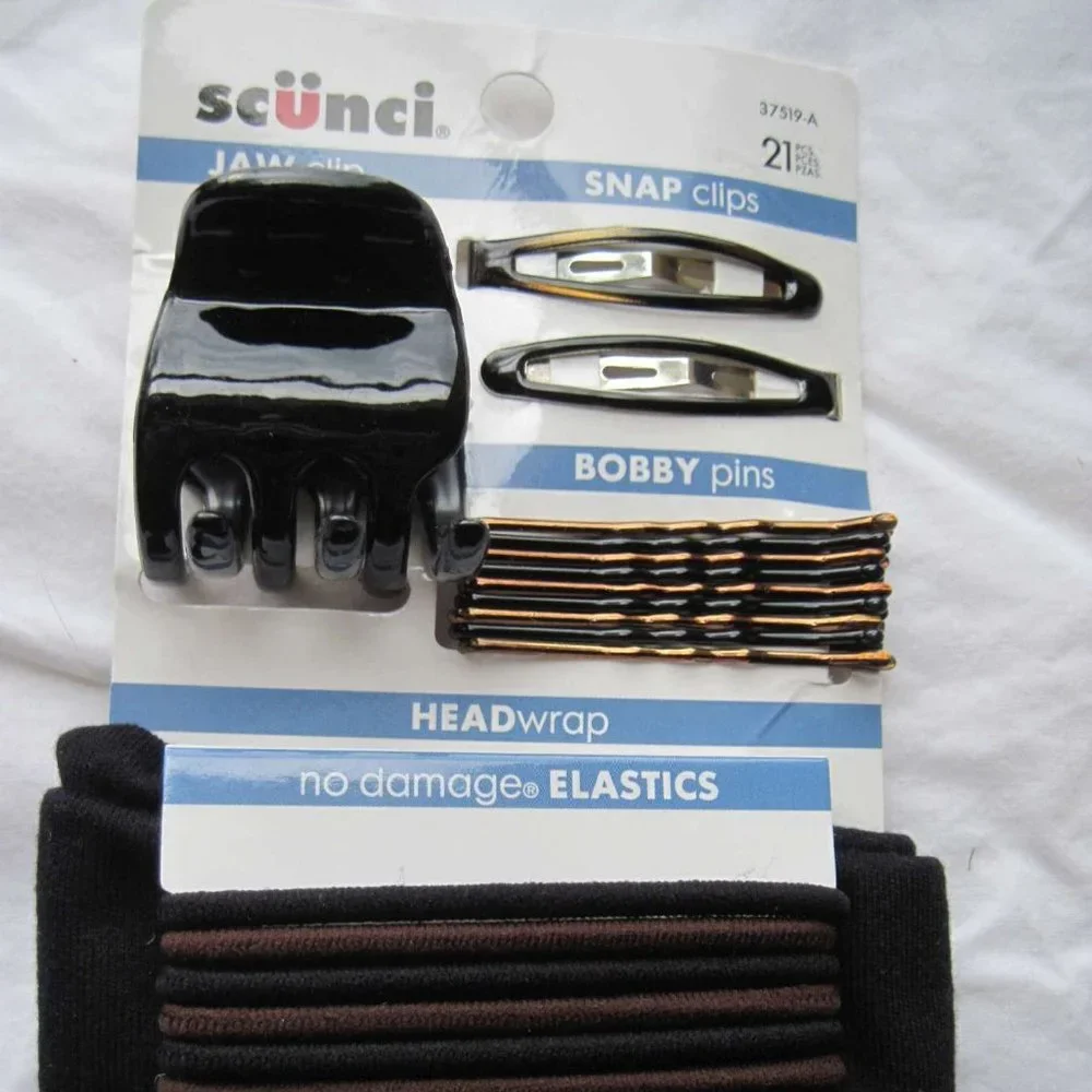 Scunci Value Variety Set 21 Pieces Hair Jaw Snap Clip Bobby Elastics Fabric Band